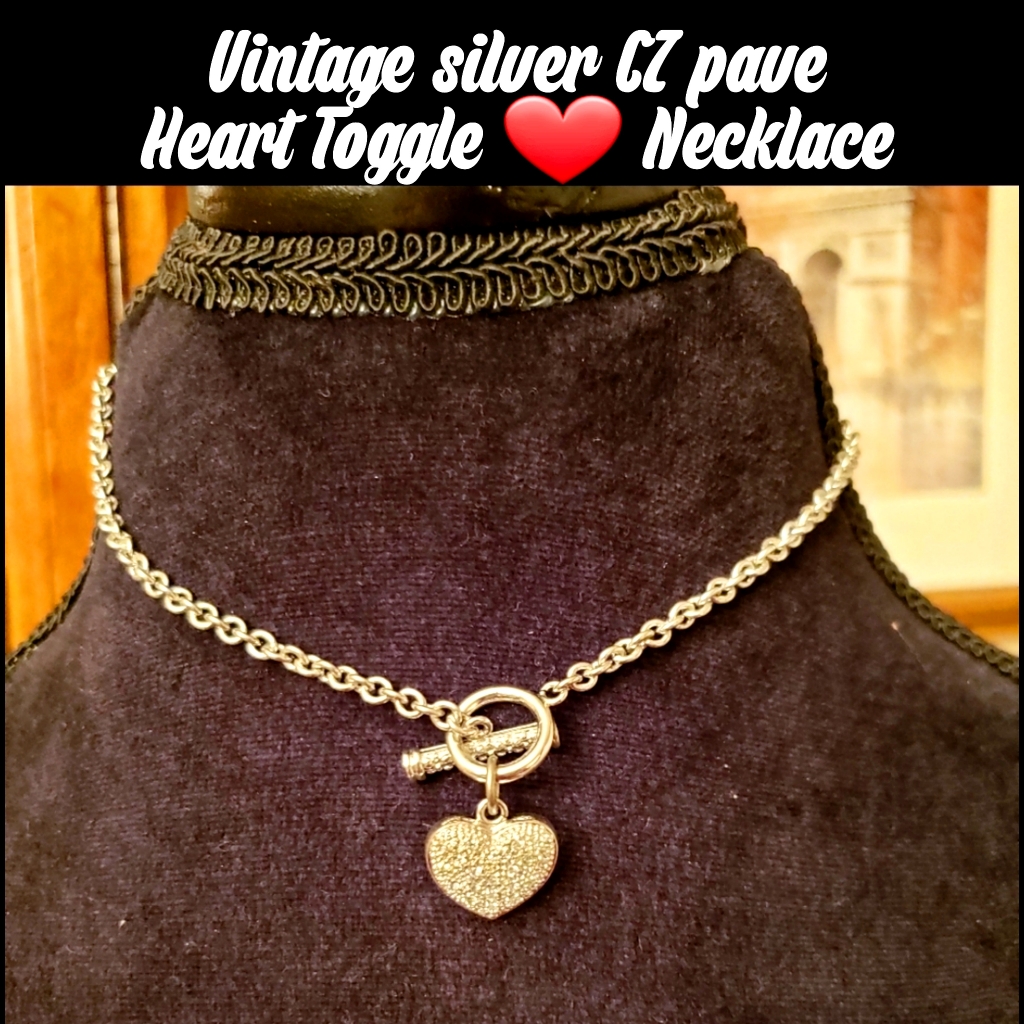 Silver True Vintage Puffy Pave Heart Necklace